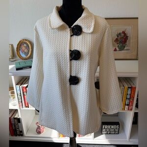 Ali Miles Quilted Textured Jacket Cream Ivory Oversized Buttons Size L